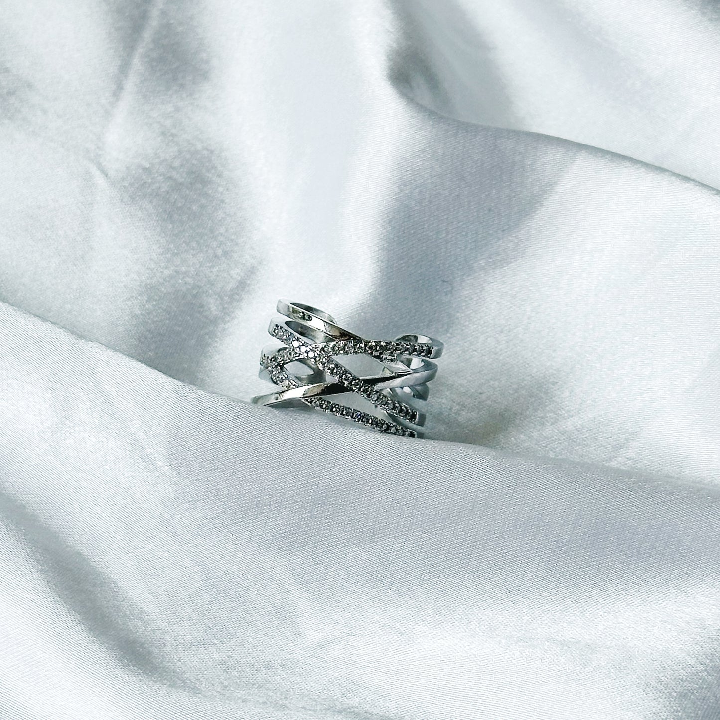 American Diamond Silver Studded Plated Adjustable Ring