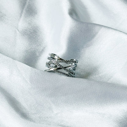 American Diamond Silver Studded Plated Adjustable Ring