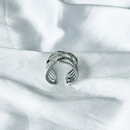American Diamond Silver Studded Plated Adjustable Ring