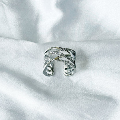 American Diamond Silver Studded Plated Adjustable Ring