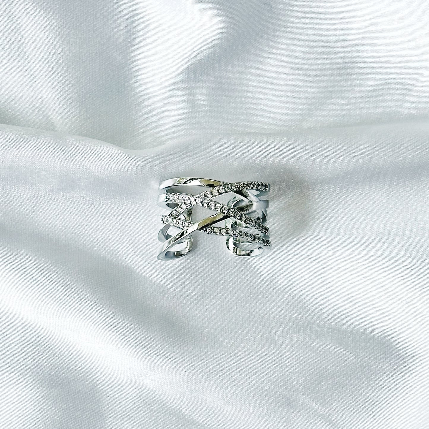 American Diamond Silver Studded Plated Adjustable Ring