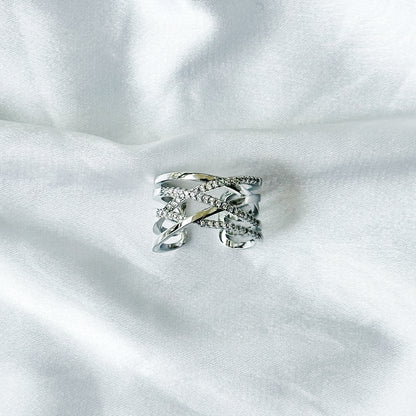 American Diamond Silver Studded Plated Adjustable Ring