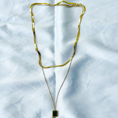 Green Emerald Gold Plated Stainless Steel Necklace