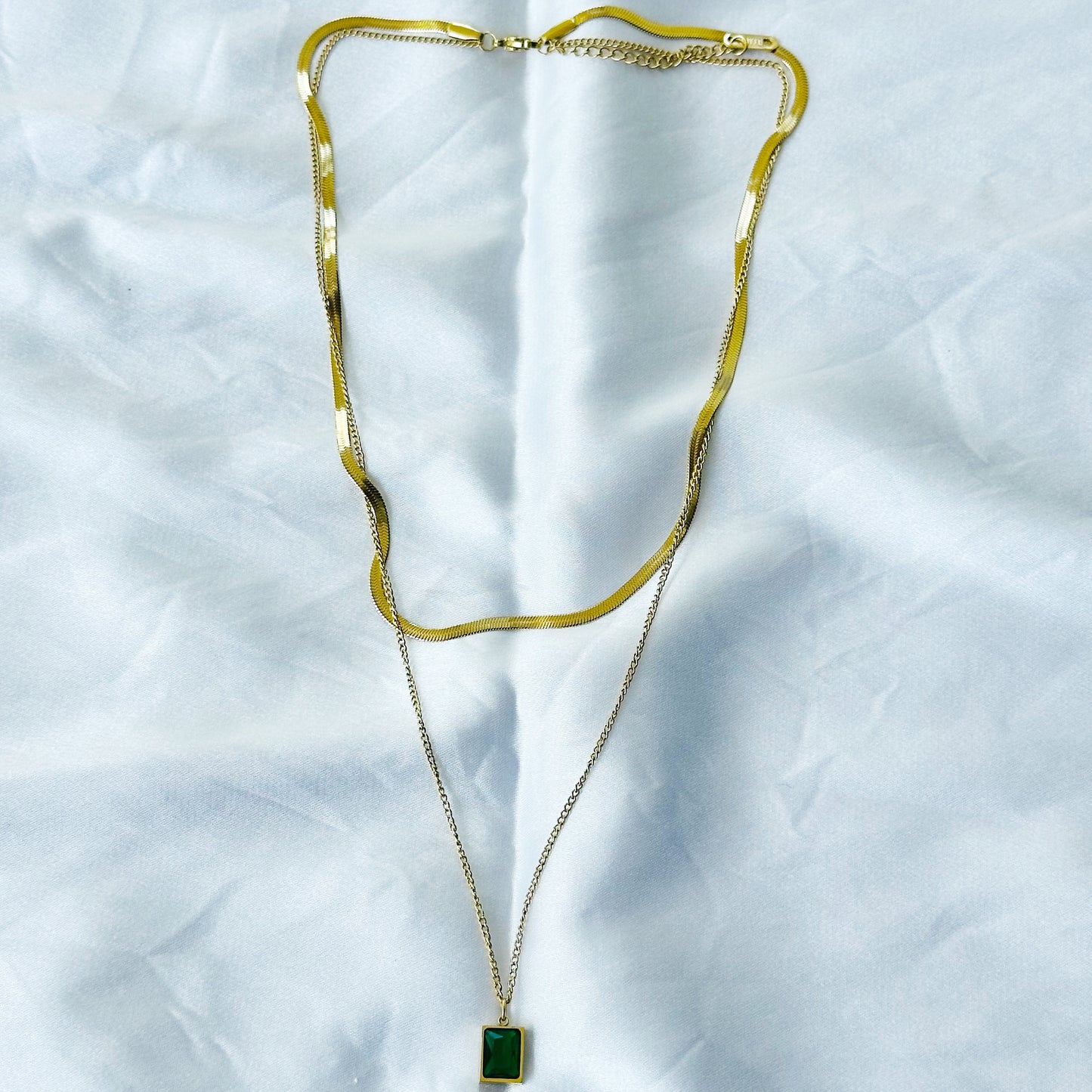 Green Emerald Gold Plated Stainless Steel Necklace