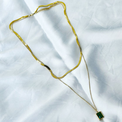 Green Emerald Gold Plated Stainless Steel Necklace