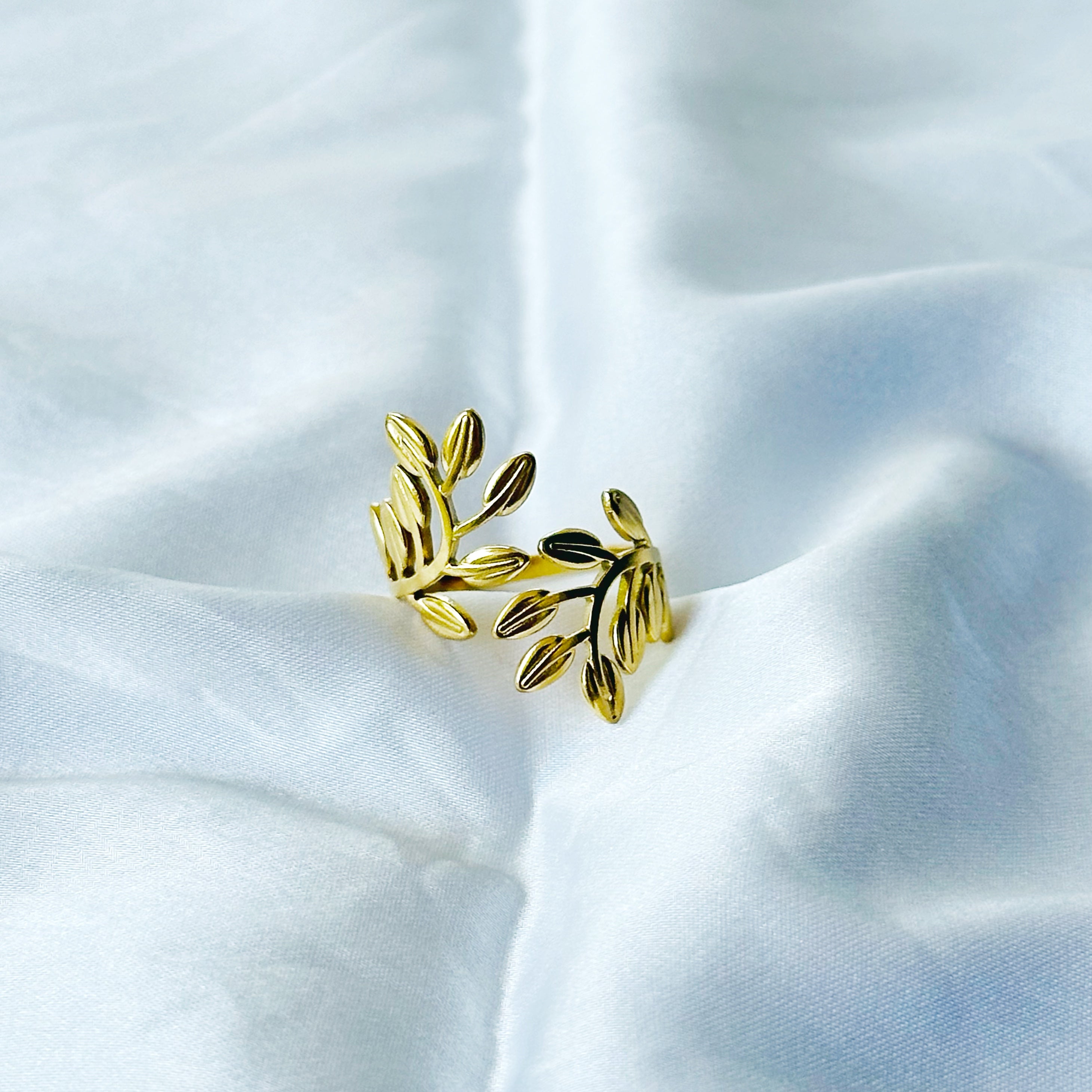 Leaf Design Stainless Steel Gold Plated Adjustable Ring