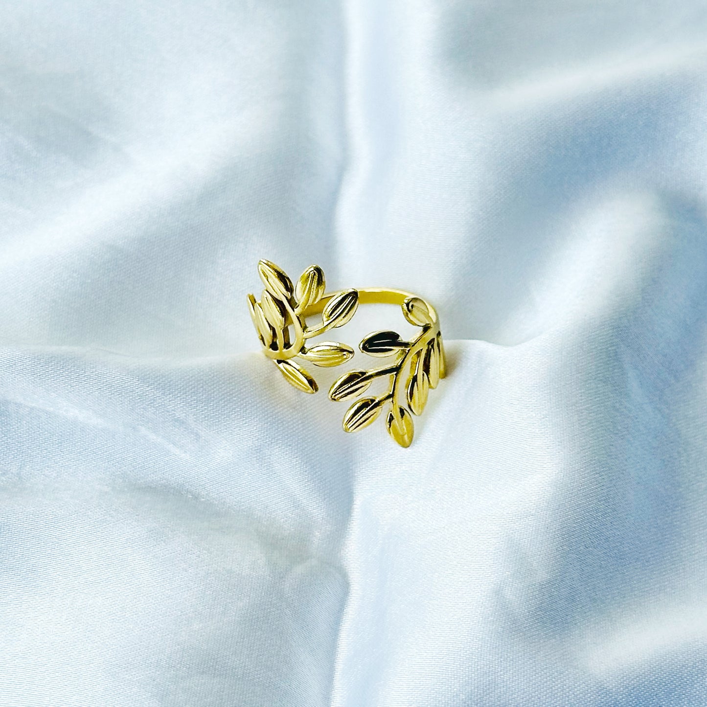 Leaf Design Stainless Steel Gold Plated Adjustable Ring