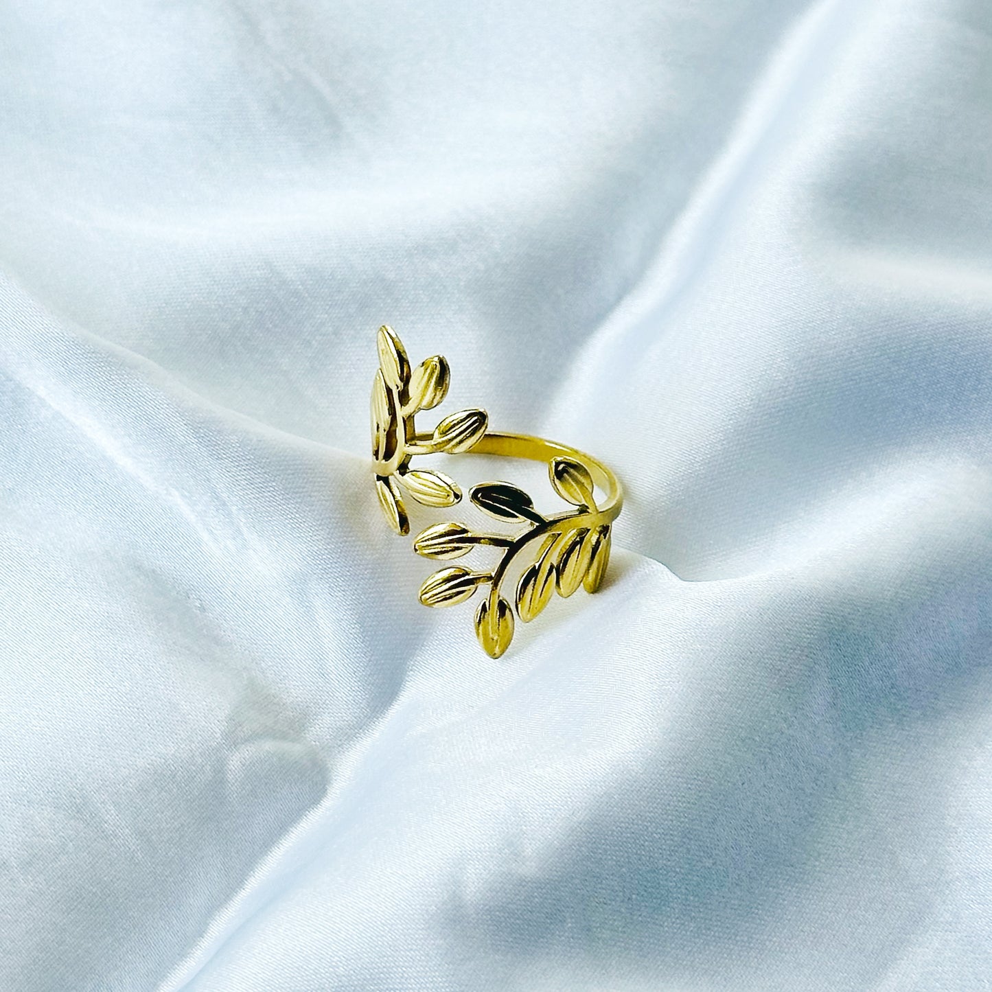 Leaf Design Stainless Steel Gold Plated Adjustable Ring