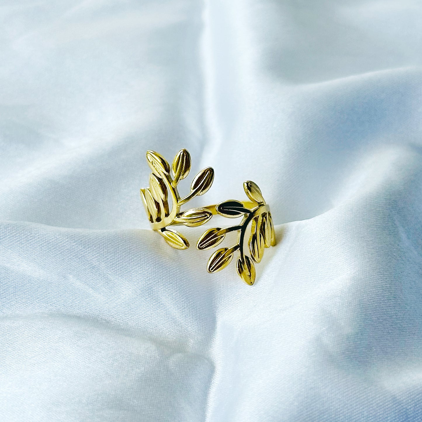 Leaf Design Stainless Steel Gold Plated Adjustable Ring