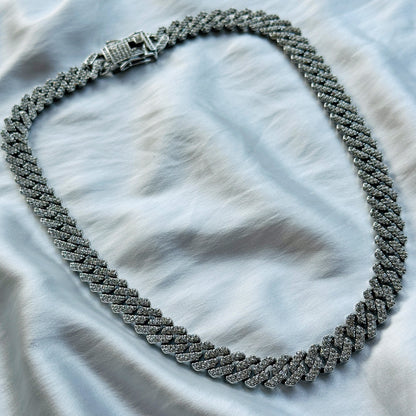 Solitaire Cubic Zirconia Iced-Out American Diamond Silver Plated Cuban Neck Chain [Unisex (19.5 Inches)]