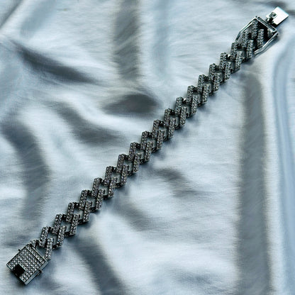 Solitaire Cubic Zirconia Iced-Out American Diamond Silver Plated Cuban Chain Bracelet