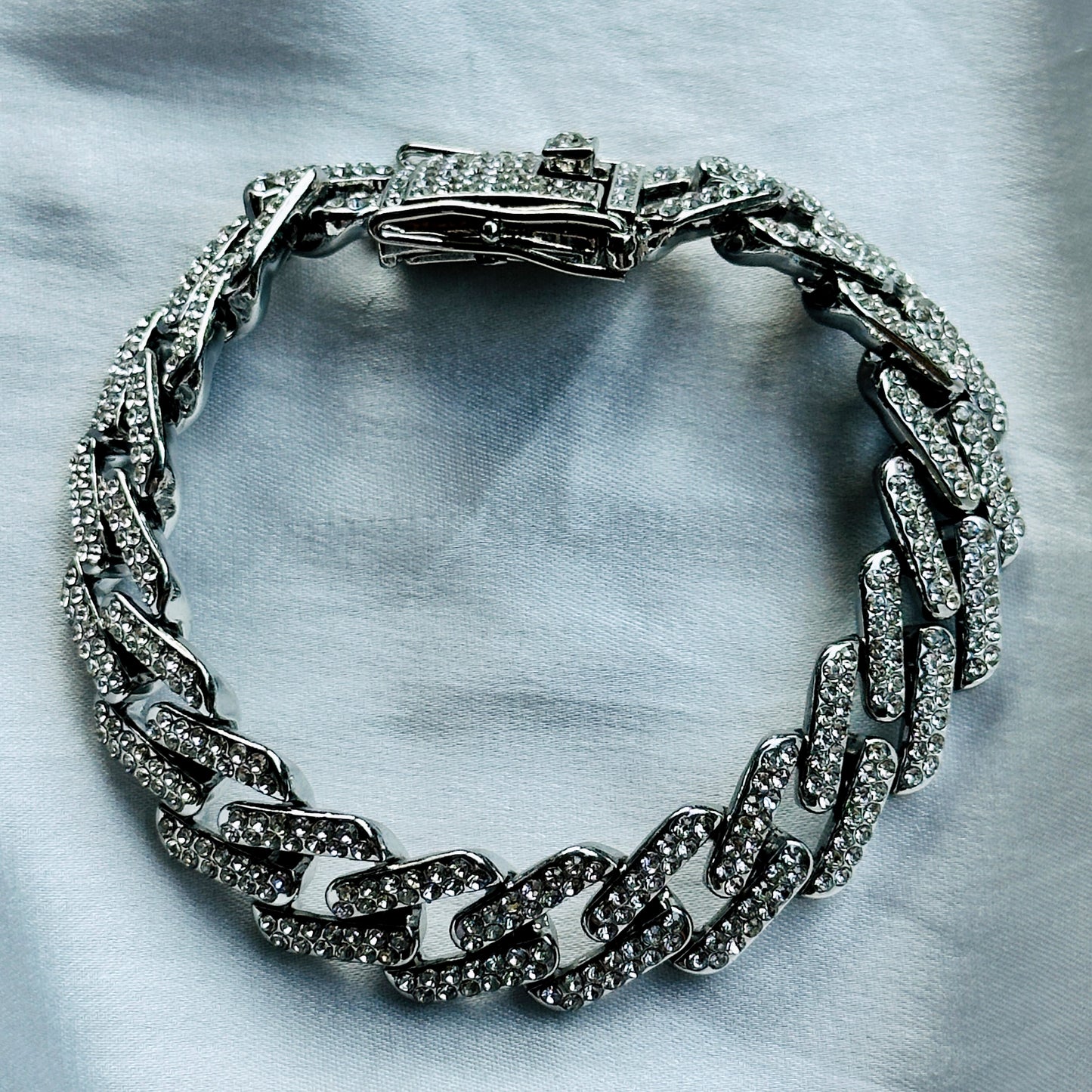 Solitaire Cubic Zirconia Iced-Out American Diamond Silver Plated Cuban Chain Bracelet