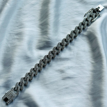Solitaire Cubic Zirconia Iced-Out American Diamond Silver Plated Cuban Chain Bracelet
