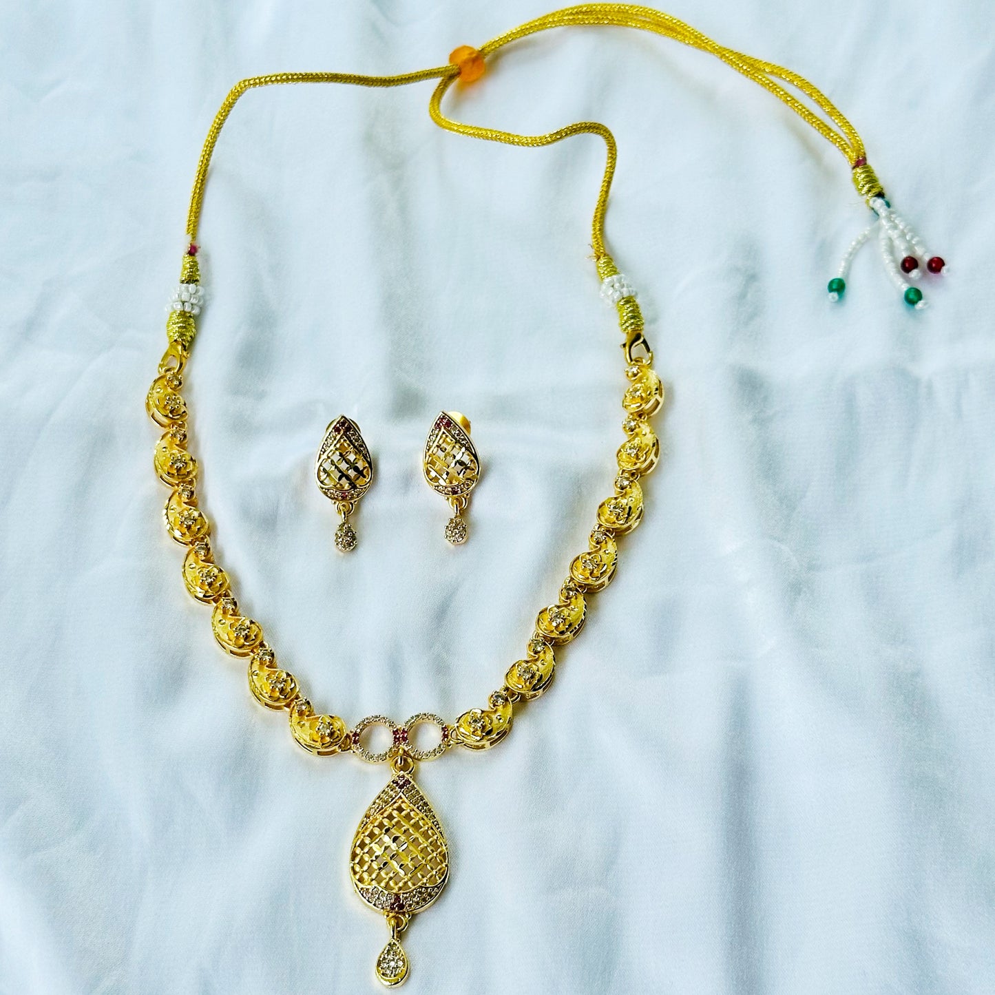 Drop Design American Diamond 1 Micron Gold Plated Necklace Set