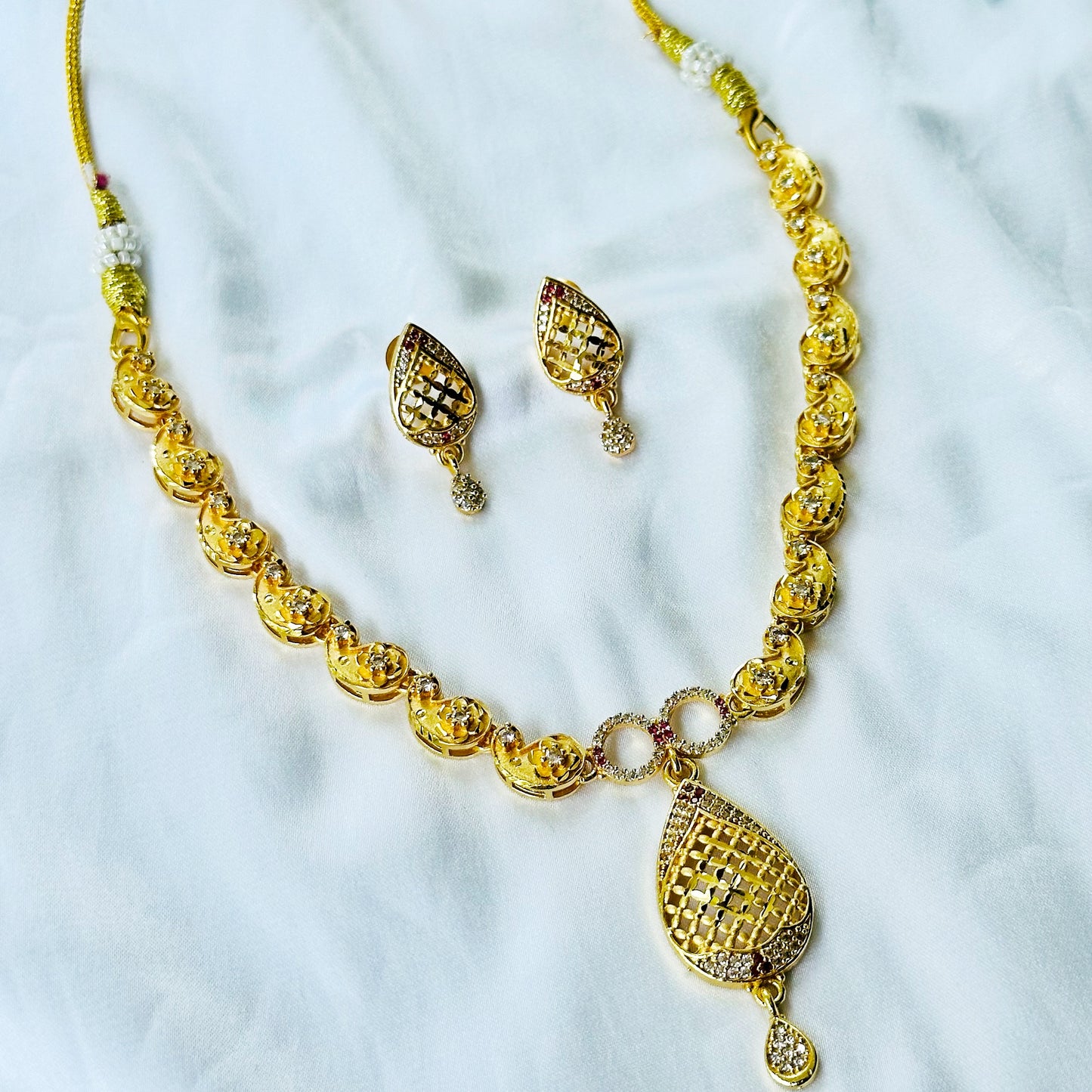 Drop Design American Diamond 1 Micron Gold Plated Necklace Set