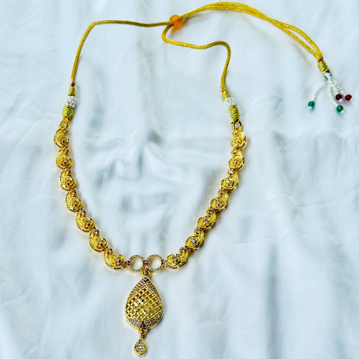 Drop Design American Diamond 1 Micron Gold Plated Necklace Set