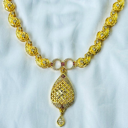 Drop Design American Diamond 1 Micron Gold Plated Necklace Set