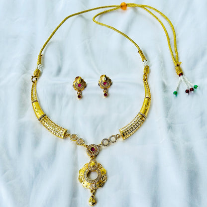 Round Floral Design American Diamond 1 Micron Gold Plated Necklace Set