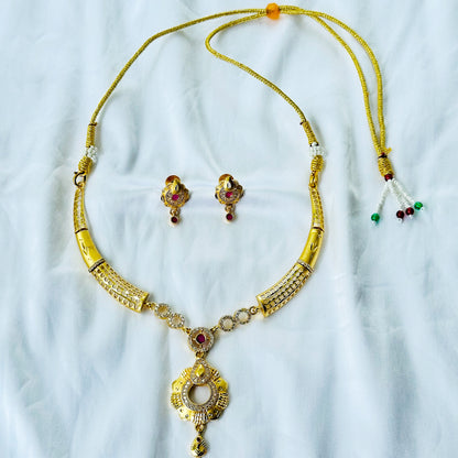 Round Floral Design American Diamond 1 Micron Gold Plated Necklace Set