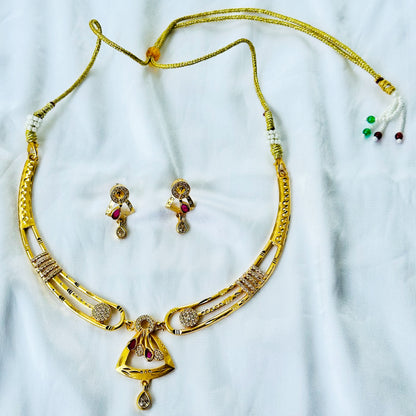 Triangular Drop Design American Diamond 1 Micron Gold Plated Necklace Set