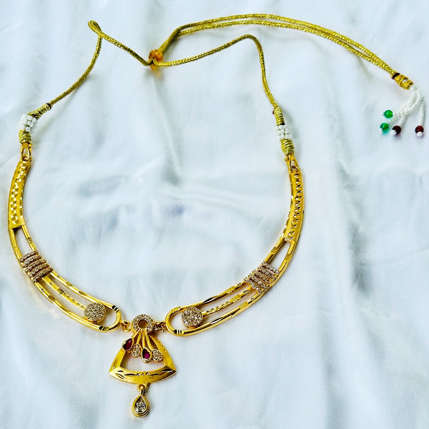 Triangular Drop Design American Diamond 1 Micron Gold Plated Necklace Set