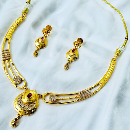 Drop Design American Diamond 1 Micron Gold Plated Necklace Set