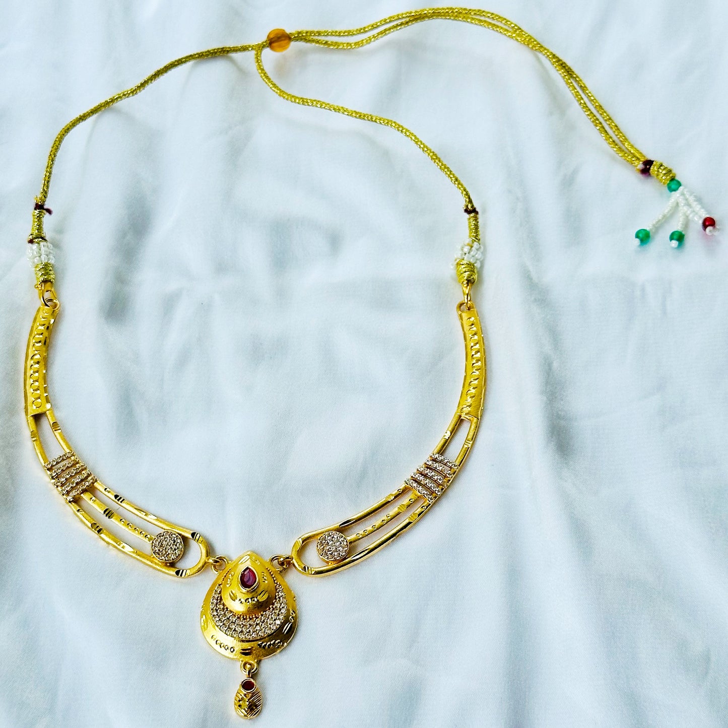 Drop Design American Diamond 1 Micron Gold Plated Necklace Set