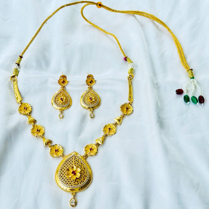 Floral Drop Design American Diamond 1 Micron Gold Plated Necklace Set