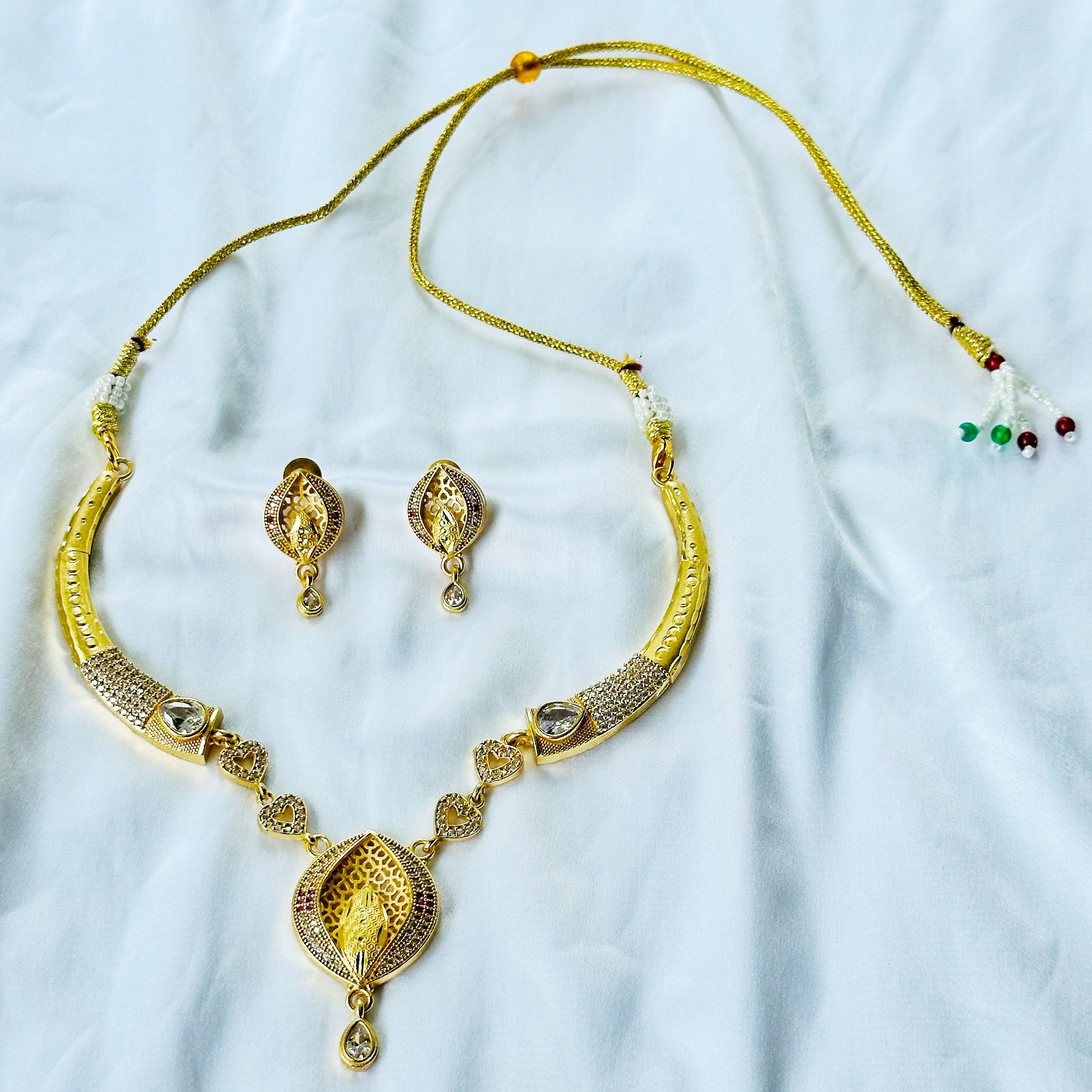 Oval Drop Design American Diamond 1 Micron Gold Plated Necklace Set