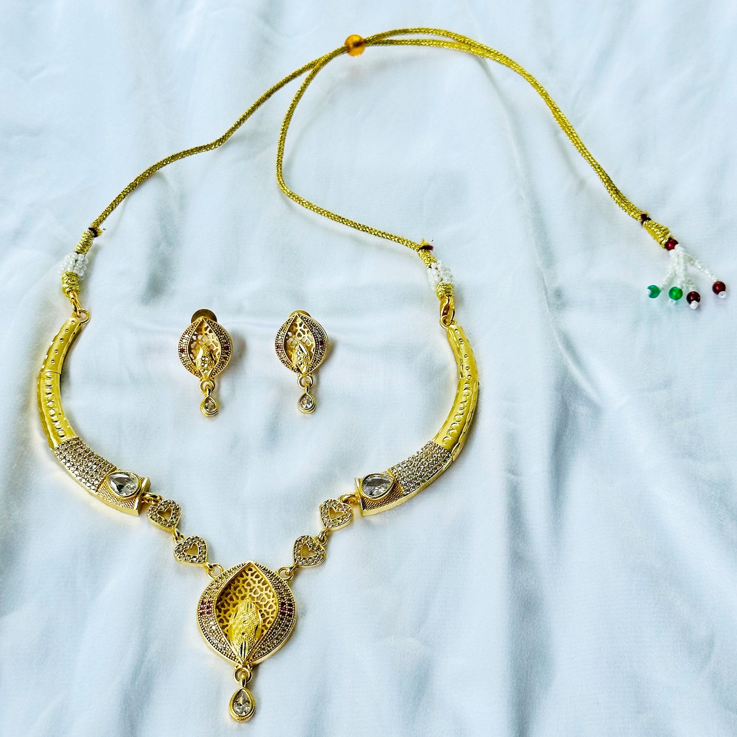 Oval Drop Design American Diamond 1 Micron Gold Plated Necklace Set