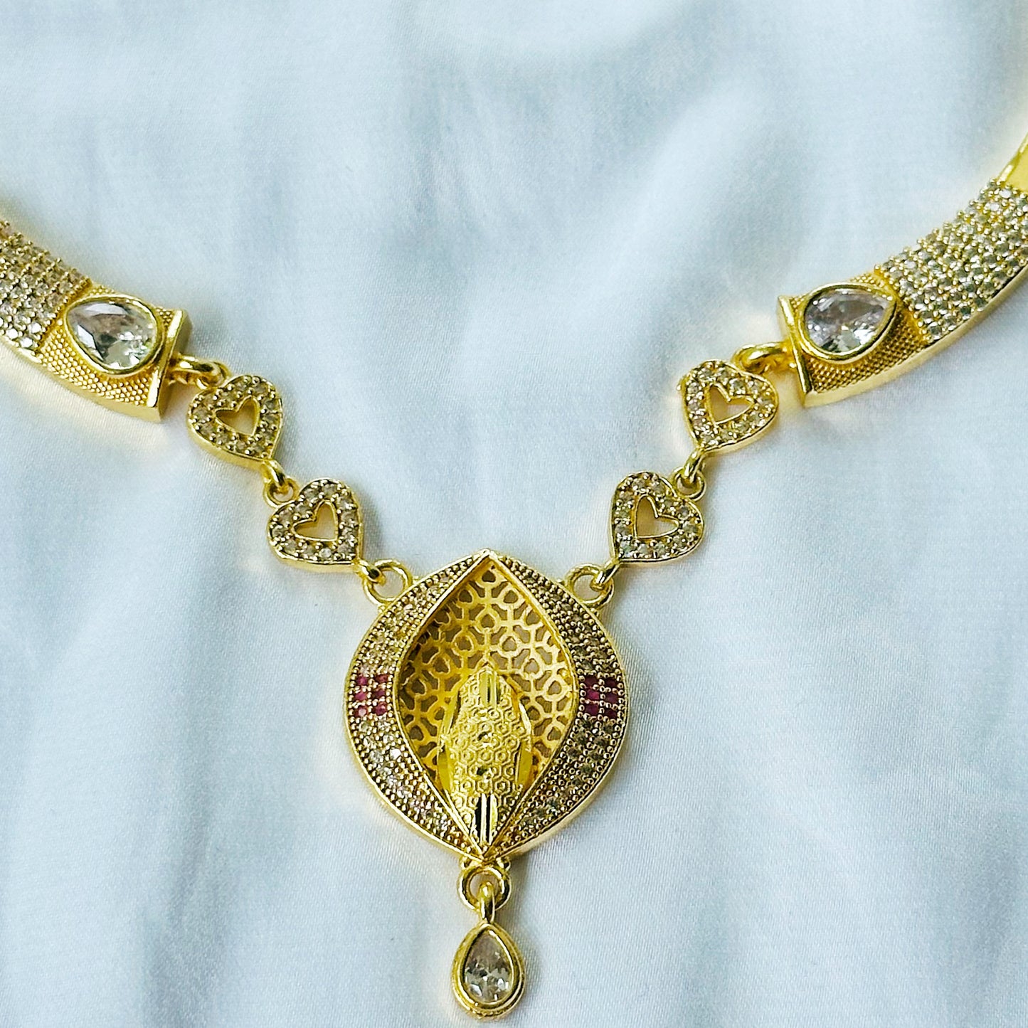 Oval Drop Design American Diamond 1 Micron Gold Plated Necklace Set
