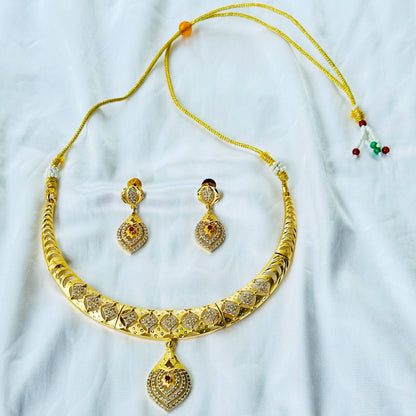 Drop Design American Diamond 1 Micron Gold Plated Necklace Set
