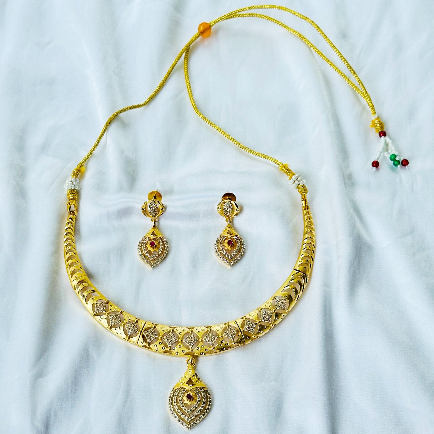Drop Design American Diamond 1 Micron Gold Plated Necklace Set