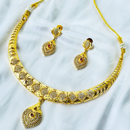Drop Design American Diamond 1 Micron Gold Plated Necklace Set