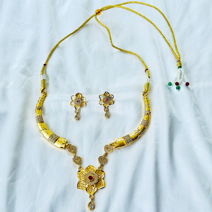 Floral Design American Diamond 1 Micron Gold Plated Necklace Set