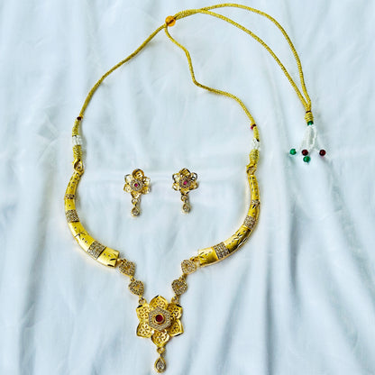Floral Design American Diamond 1 Micron Gold Plated Necklace Set