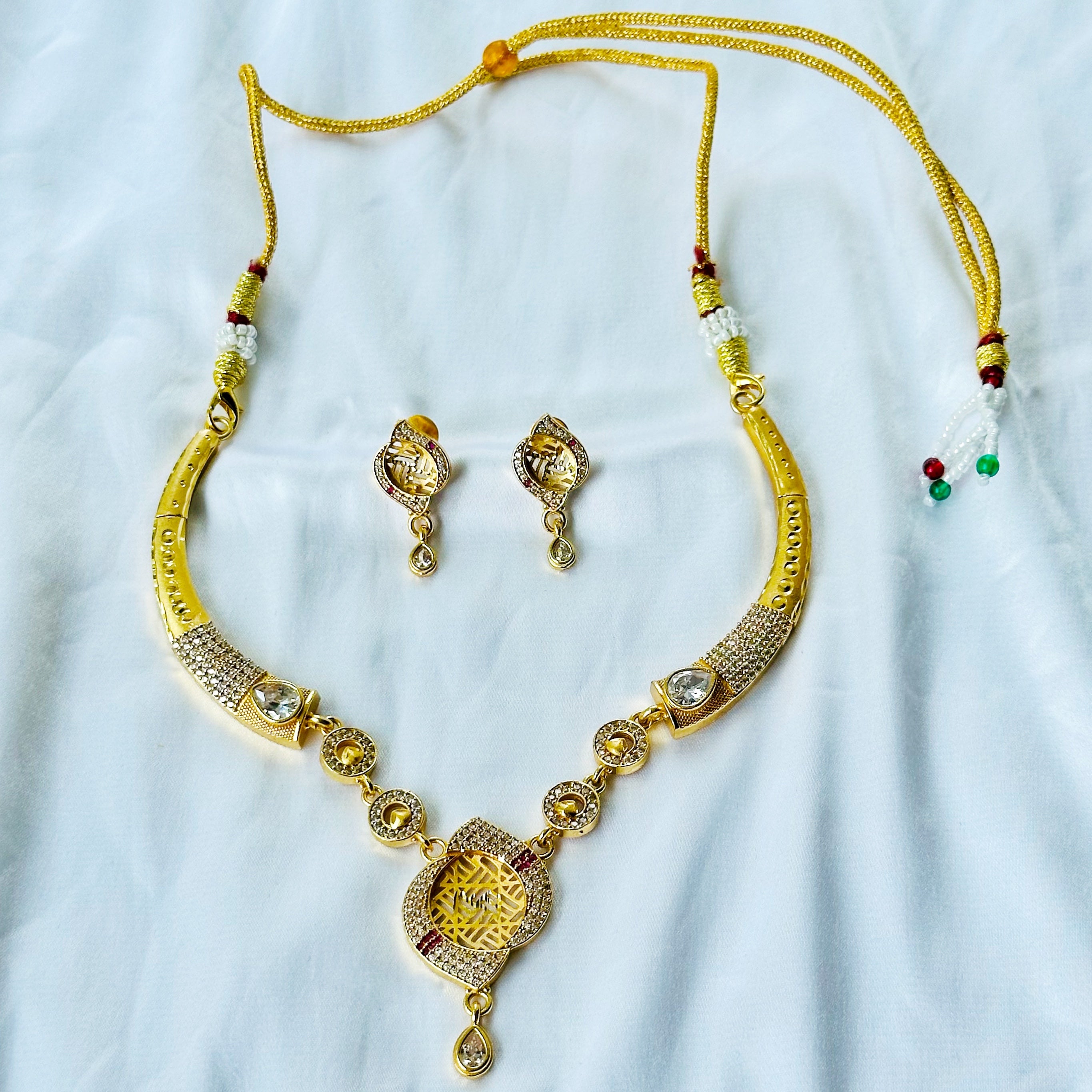 Oval Drop Design American Diamond 1 Micron Gold Plated Necklace Set
