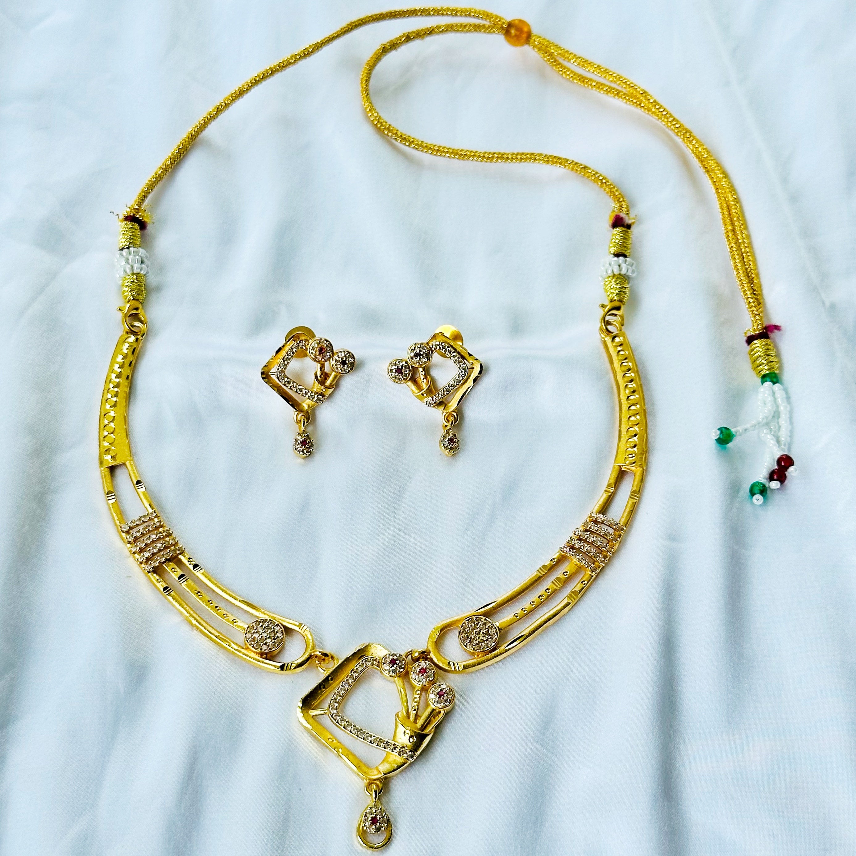 Abstract Design American Diamond 1 Micron Gold Plated Necklace Set