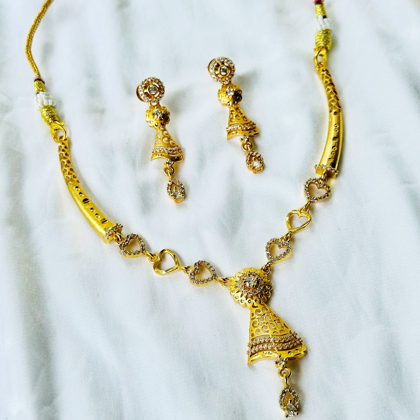 Triangular Drop Design American Diamond 1 Micron Gold Plated Necklace Set