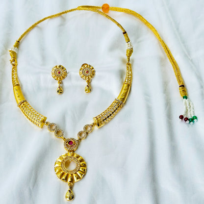 Round Design American Diamond 1 Micron Gold Plated Necklace Set