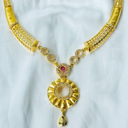 Round Design American Diamond 1 Micron Gold Plated Necklace Set