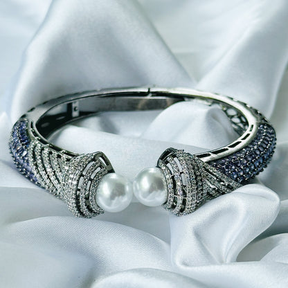 Light Purple Amethyst Cubic Zircon American Diamond Victorian Plated Bangle Bracelet