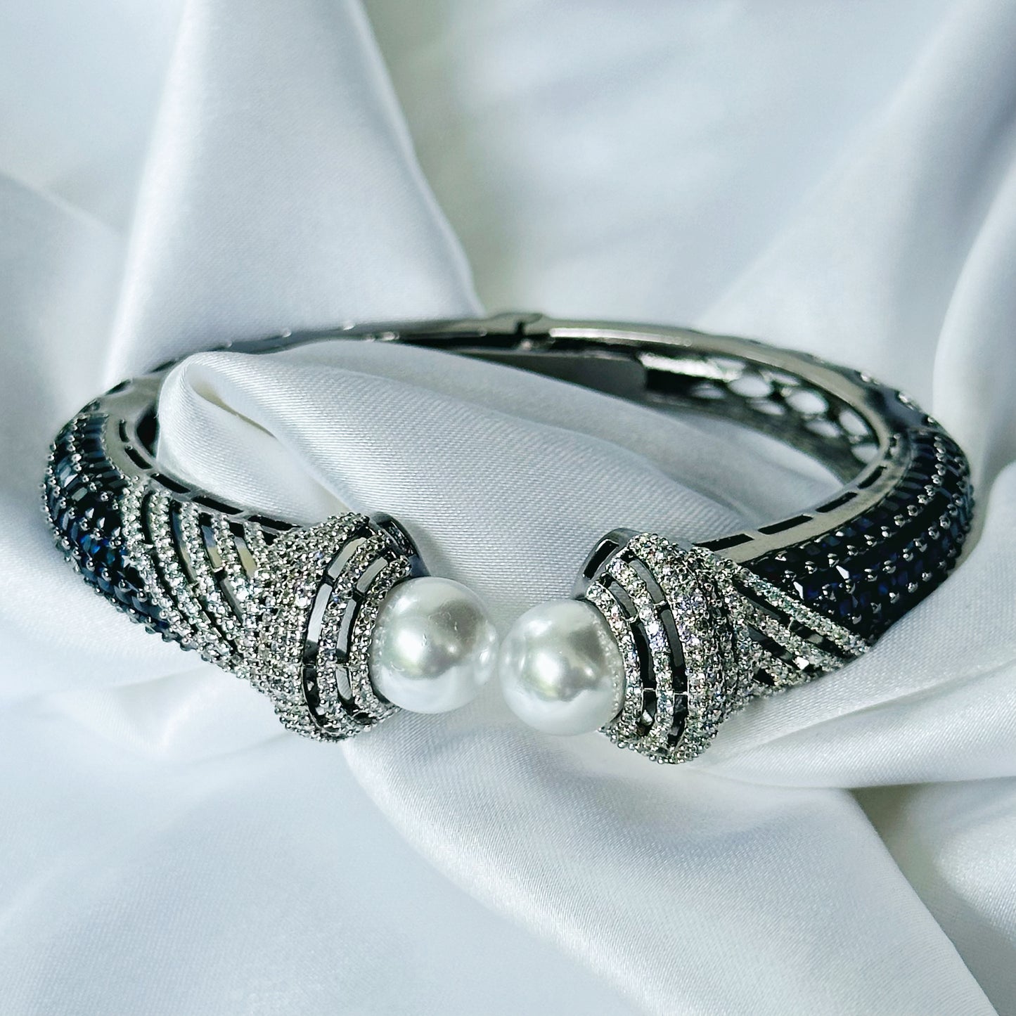 Blue Sapphire Cubic Zircon American Diamond Victorian Plated Bangle Bracelet