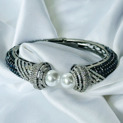 Blue Sapphire Cubic Zircon American Diamond Victorian Plated Bangle Bracelet