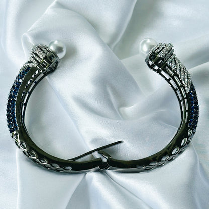 Blue Sapphire Cubic Zircon American Diamond Victorian Plated Bangle Bracelet