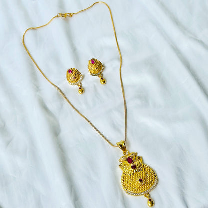Drop Design American Diamond 1 Micron Gold Plated Pendant Set