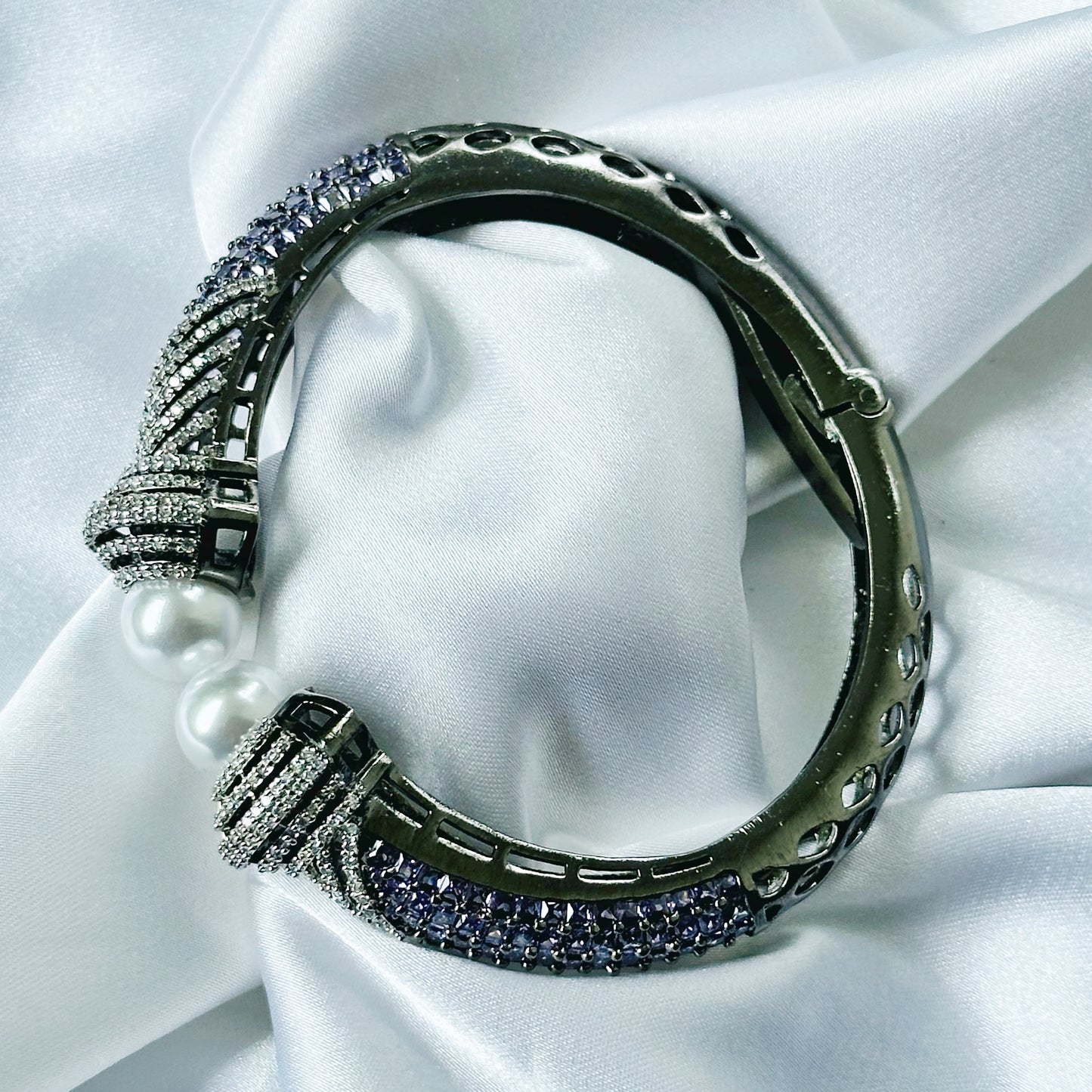 Light Purple Amethyst Cubic Zircon American Diamond Victorian Plated Bangle Bracelet