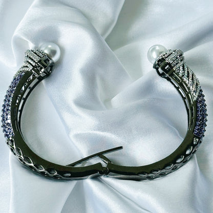 Light Purple Amethyst Cubic Zircon American Diamond Victorian Plated Bangle Bracelet