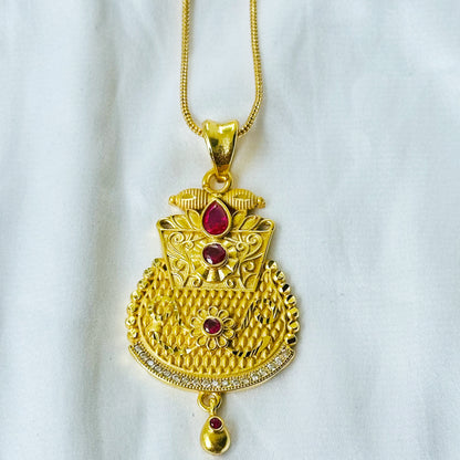 Abstract Drop Design American Diamond 1 Micron Gold Plated Pendant Set