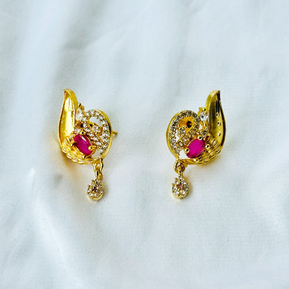 Floral Drop Design American Diamond 1 Micron Gold Plated Pendant Set